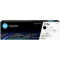HP 219A Black LaserJet toner cartridge box with blue HP logo and colorful text graphics.