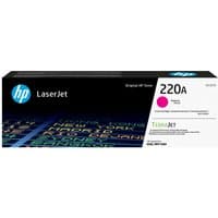 Black HP 220A Magenta LaserJet Toner Cartridge box with blue HP logo and magenta color indicator.