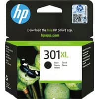 HP 301XL black ink cartridge in green and black box with HP logo and QR code.