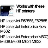 HP 37A black toner cartridge box with HP logo, compatible with LaserJet Enterprise printers listed.