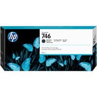 HP 746 300-ml matte black ink cartridge box with blue butterflies and HP logo on black background.