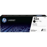 HP 83A black LaserJet toner cartridge in a rectangular box with blue and black design.