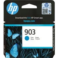 HP 903 Cyan Original Ink Cartridge with blue butterflies on black background, HP logo, and QR code on packaging.