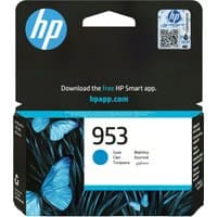 HP 953 Cyan Original Ink Cartridge with blue butterflies and HP logo on black and white packaging.