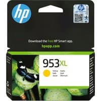 HP 953XL yellow ink cartridge in black and green packaging with butterfly image and HP logo.