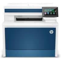White and blue HP Color LaserJet Pro MFP 4302fdw printer with touchscreen panel and front-loading paper tray.