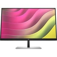HP E24t G5 FHD Touch Monitor with slim black bezel, silver stand, and vibrant wavy pink and yellow display.