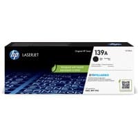 HP LaserJet 139A black toner cartridge box with blue and white design, HP logo, and product details.