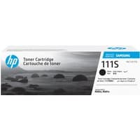 HP MLT-D111S black toner cartridge box with blue HP logo and monochrome landscape image