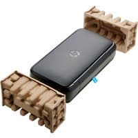 Compact black HP OfficeJet Mobile 250 printer with glossy finish, shown with protective packaging.