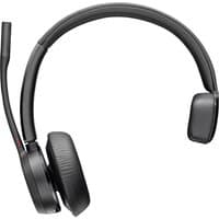 Black HP Poly Voyager 4310 UC monaural headset with cushioned ear pad, adjustable headband, and attached microphone.