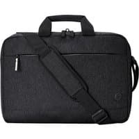 Black HP Prelude Pro 15.6-inch recycled top load bag with shoulder strap, front zipper pocket, and dual handles.