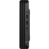 Black HP Pro Mini 400 G9 PC with vertical ridges, front USB ports, and power button on sleek, compact design.