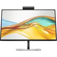 HP 23.8" FHD USB-C monitor with slim bezels, built-in webcam, and sleek silver stand.
