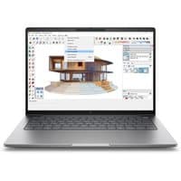 HP ZBook 8 G1i laptop, silver, with Intel Core Ultra 9, displaying architectural design software on screen.
