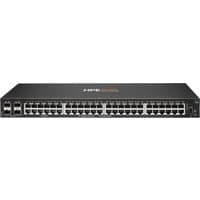 HPE Aruba Networking CX 6100 switch, black with 48 Ethernet ports and 4 SFP+ slots, compact rack-mount design.
