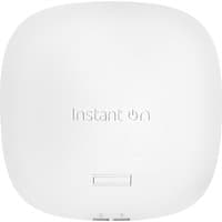 White HPE Aruba Instant On Wi-Fi 6 access point with rounded edges and central logo.