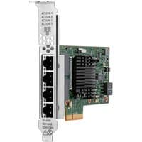 HPE Intel I350-T4 Ethernet adapter, green circuit board, four black ports, silver bracket with ventilation holes.