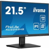 Black iiyama ProLite 21.5" FHD monitor with slim bezels, IPS display, and 100Hz refresh rate on a rectangular stand.