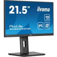 Black iiyama 21.5” IPS Full HD monitor with slim bezels, adjustable stand, and control buttons on the bottom right.