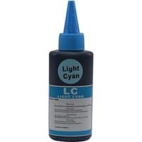 InkLab LightCyan ink bottle with blue nozzle, black body, and light cyan label detailing compatibility.