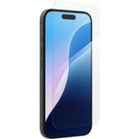 Clear InvisibleShield Glass Elite screen protector for Apple iPhone 16/15, with precise cutouts for camera and sensors.