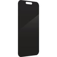 InvisibleShield Glass Elite Privacy screen protector for iPhone 17, black, with cutout for speaker and camera.