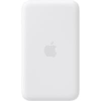 White Apple MagSafe battery pack with smooth finish and centered Apple logo.