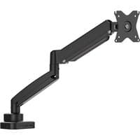 Black j5create ergonomic monitor mount with adjustable arm and integrated dock, sleek design for desk setup.