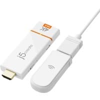 White j5create ScreenCast 4K Max adapter with HDMI connector and wireless receiver, featuring orange 4K Max label.