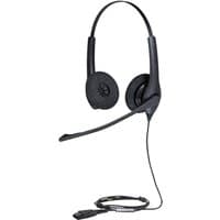 Black Jabra BIZ 1500 Duo headset with cushioned ear pads, adjustable headband, and flexible boom microphone.