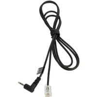 Black Jabra cord for Panasonic 8763-289 with right-angle 3.5mm jack and clear RJ connector.