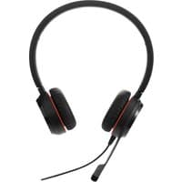 Black Jabra Evolve 30 II stereo headset with cushioned ear cups and adjustable headband, featuring a boom microphone.