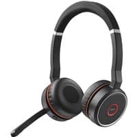 Black Jabra Evolve 75 SE stereo headset with cushioned ear cups, adjustable headband, and attached microphone.