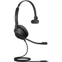 Black Jabra Evolve2 30 USB-C MS Mono headset with single earcup, adjustable headband, and flexible boom microphone.