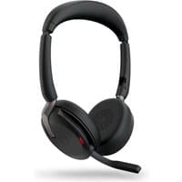 Black Jabra Evolve2 65 Flex headset with cushioned ear cups, adjustable headband, and a flexible boom microphone.