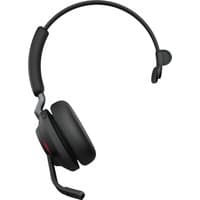 Black Jabra Evolve2 65 USB-A MS Mono headset with cushioned ear pad, adjustable headband, and boom microphone.
