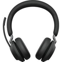 Black Jabra Evolve2 65 USB-A UC stereo headset with cushioned ear cups and adjustable headband, featuring a boom mic.