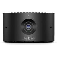 Black Jabra PanaCast 20 webcam with wide lens, compact cylindrical design, and subtle Jabra logo on the front.
