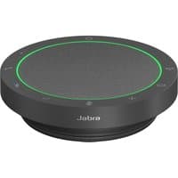 Dark grey Jabra Speak2 55 UC speakerphone with circular design, LED ring, and touch controls.