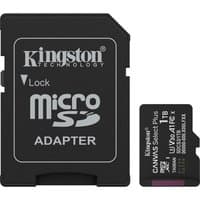 Kingston 1TB microSDXC card with black adapter, white text, and purple accent.