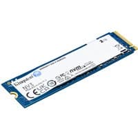Kingston NV3 M.2 2280 NVMe SSD with blue circuit board, white label, and gold connector, 2TB capacity.