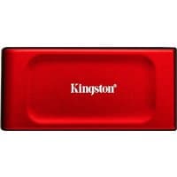 Red Kingston 2TB XS1000 USB 3.2 Gen 2 portable SSD with sleek design and white logo.