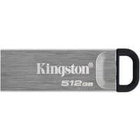 Silver Kingston 512GB USB flash drive with black loop and brushed metal finish.