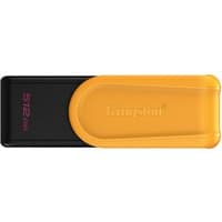 Black and yellow Kingston 512GB USB 3.2 flash drive with sliding cover and compact design.