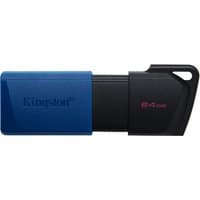 Black and blue Kingston 64GB USB3.2 Gen 1 flash drive with a sliding cap and keyring loop.