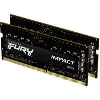 Black Kingston FURY 16GB DDR4 SODIMM kit with gold connectors and white branding on sleek black heat spreaders.
