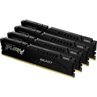 Black Kingston FURY Beast DDR5 128GB RAM kit, 5600MT/s, CL40, four DIMMs with sleek design and silver branding.
