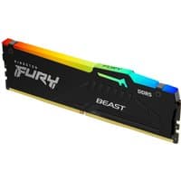 Black Kingston FURY Beast DDR5 RAM with RGB lighting and bold white branding.
