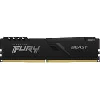 Black Kingston FURY Beast 8GB DDR4 RAM with silver text, angular design, and gold connector pins.